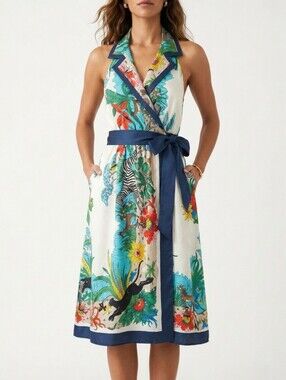 Tibi Silk Tropical Print Wrap Dress Halter Resort Size 4